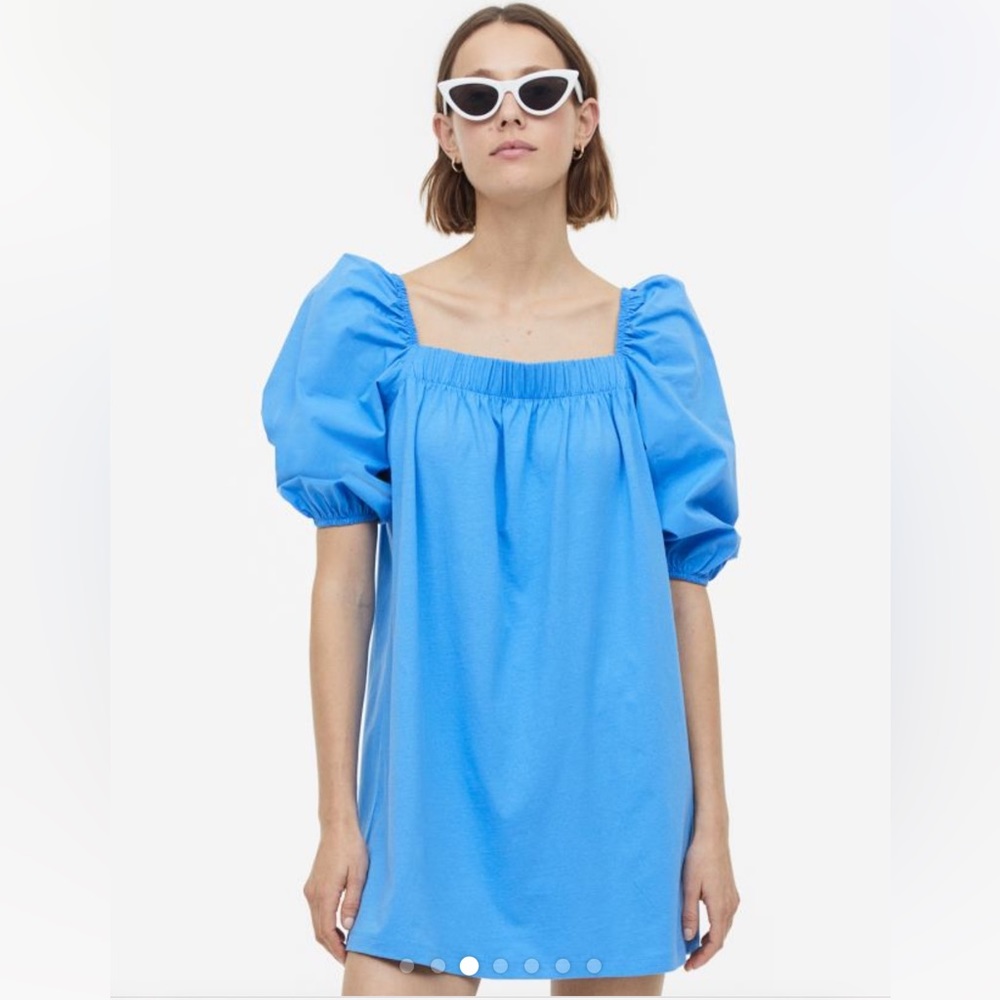 ISO - H&M blue cotton puff sleeve dress